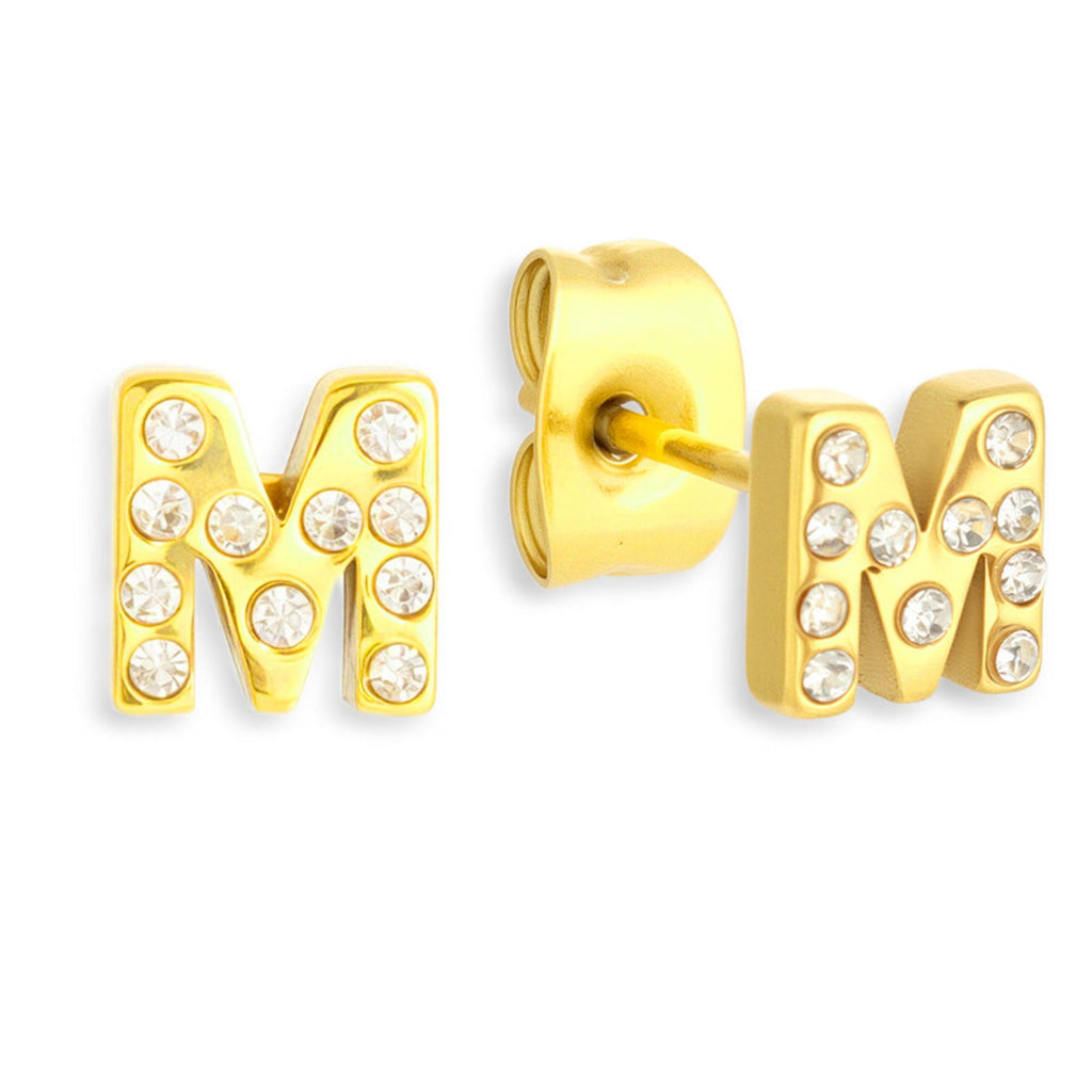 Crystal Initial Stud Earrings - EVRYJEWELS
