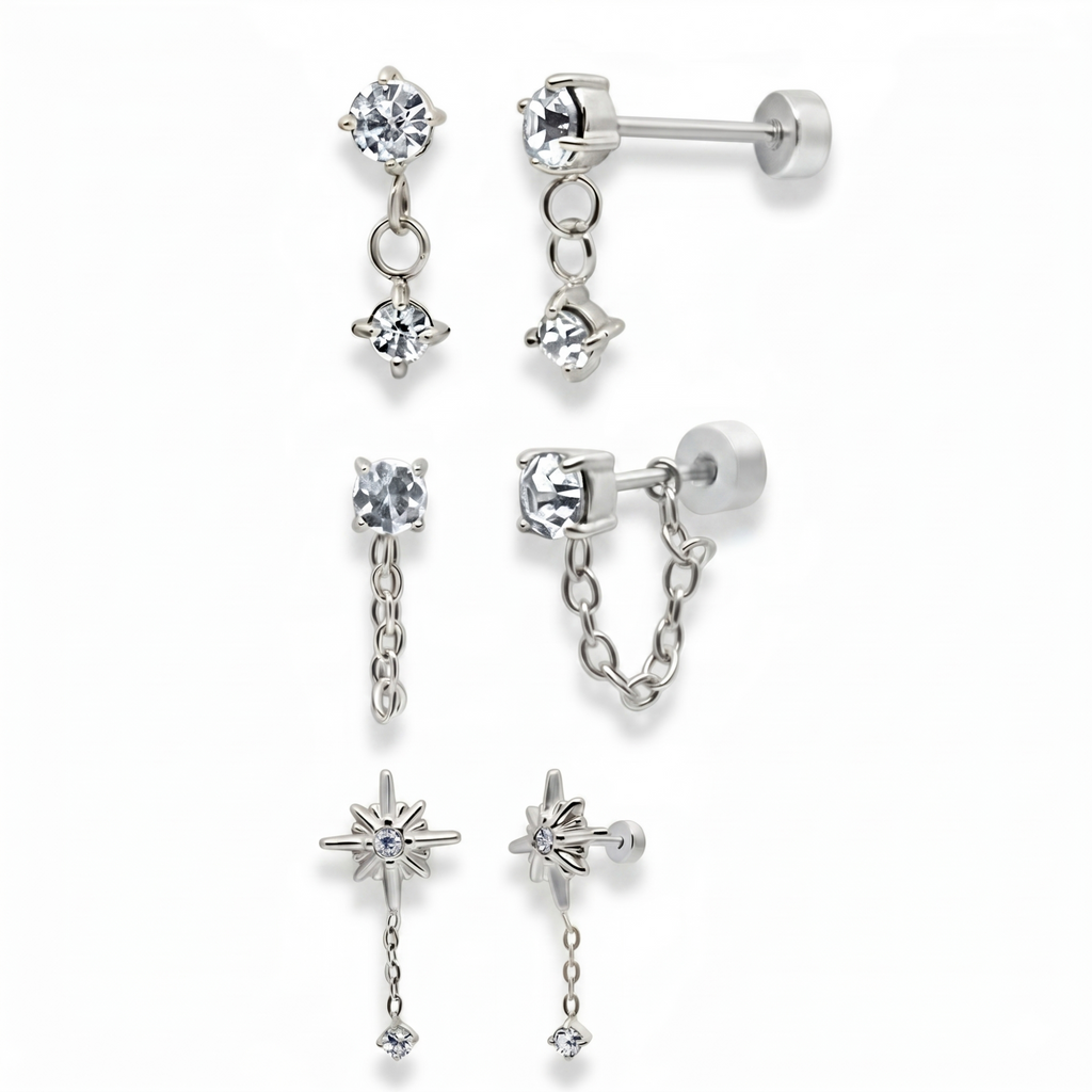 Meet Me At Midnight Flat Back Earrings Set - EVRYJEWELS