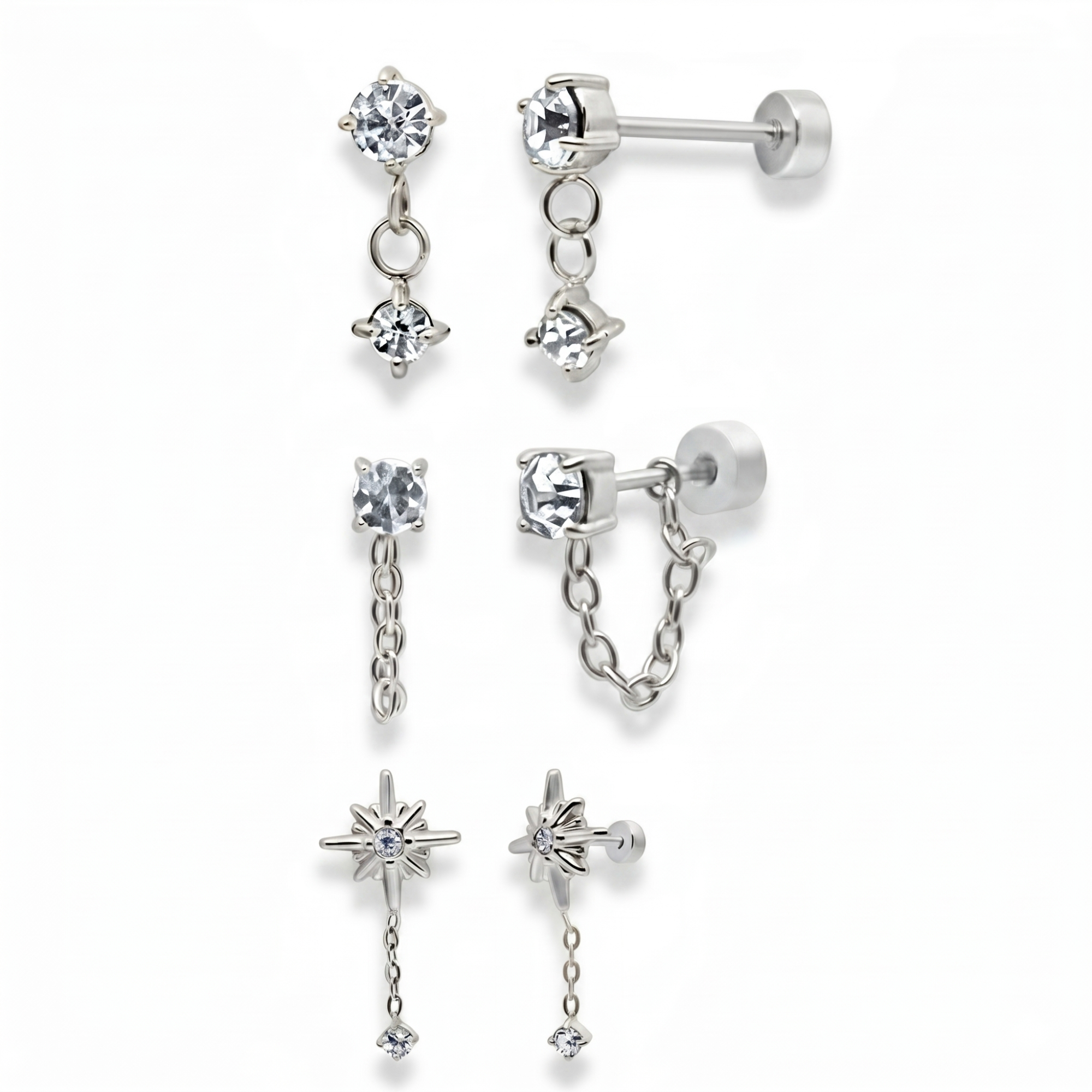 Meet Me At Midnight Flat Back Earrings Set - EVRYJEWELS
