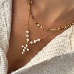Pearly Blessing Cross Necklace - EVRYJEWELS