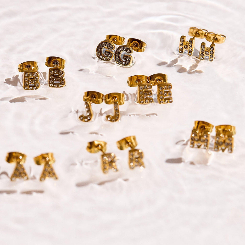Crystal Initial Stud Earrings