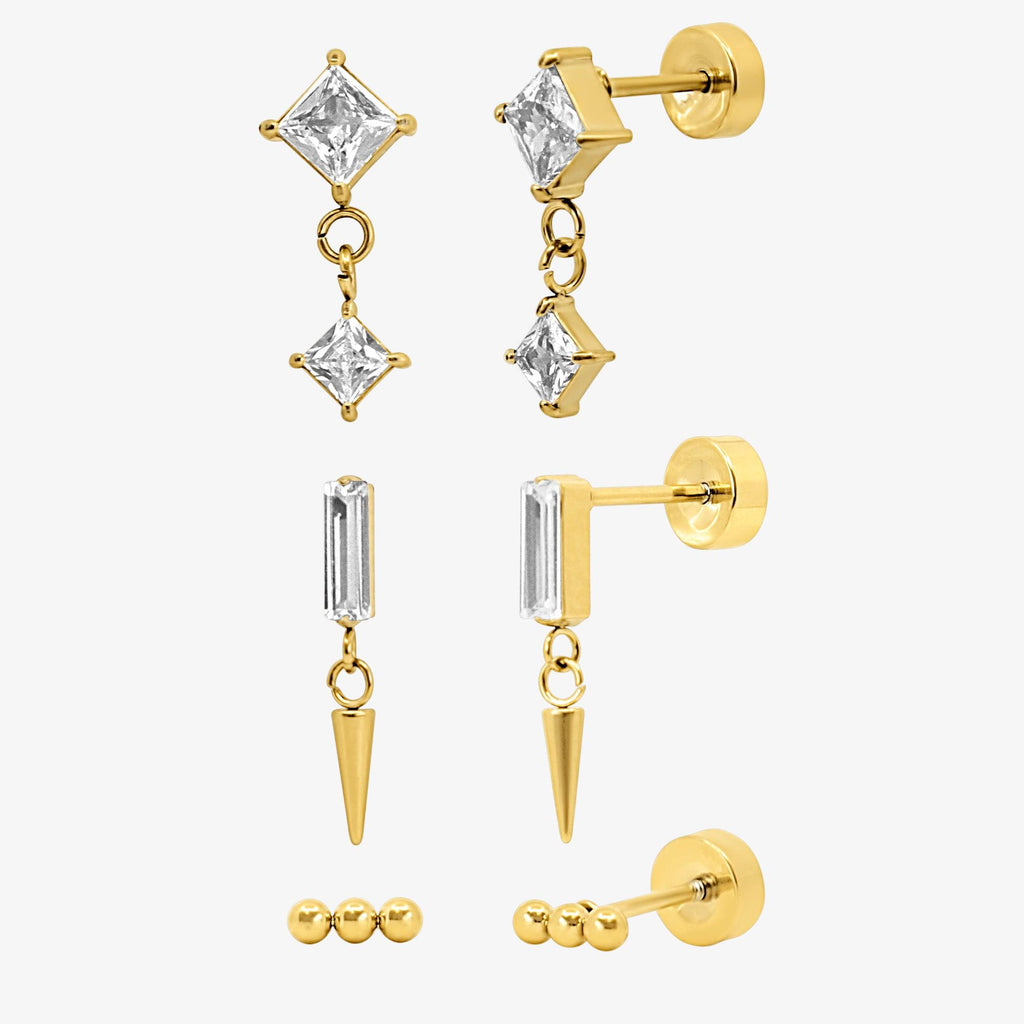Cool Girl Flat Back 3 Piece Earring Set
