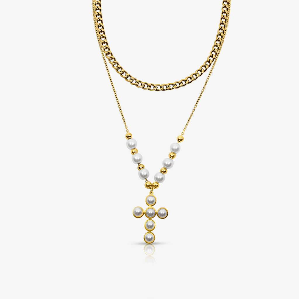 Pearly Blessing  Cross Double Layered Necklace