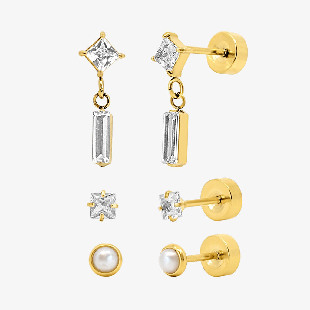 Sweet Shine Flat Back 3 Piece Earring Set